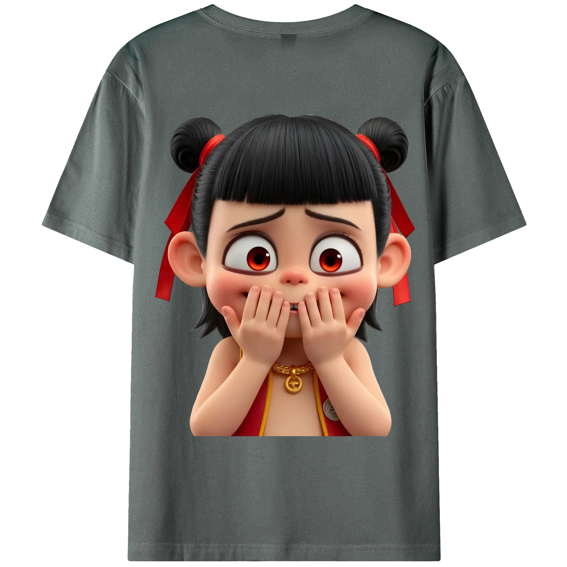 （画像用） Ne Zha 2 ナタ 魔童の大暴れ 綿100％ メンズ半袖Tシャツ（バックプリント） 通気性